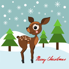 Christmas Fawn, greeting card isolated vector illustration