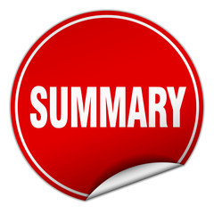 summary round red sticker isolated on white