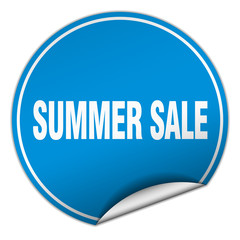 summer sale round blue sticker isolated on white