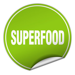 superfood round green sticker isolated on white