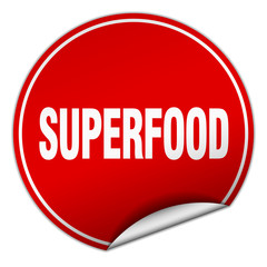 superfood round red sticker isolated on white