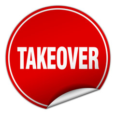 takeover round red sticker isolated on white