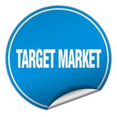 target market round blue sticker isolated on white