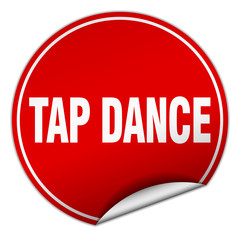 tap dance round red sticker isolated on white