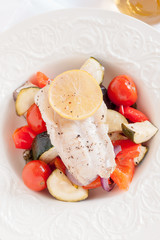 Fish Provencal a seafood of roasted vegetables and white fish fillet