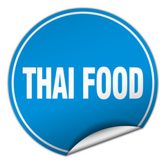 thai food round blue sticker isolated on white