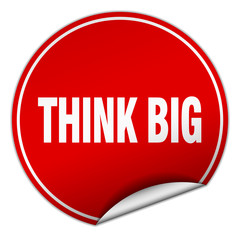 think big round red sticker isolated on white