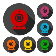 Webcam sign icons set with long shadow