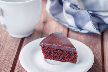 chocolate cake with cup of coffee