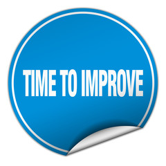 time to improve round blue sticker isolated on white