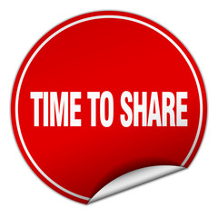 time to share round red sticker isolated on white
