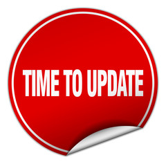 time to update round red sticker isolated on white