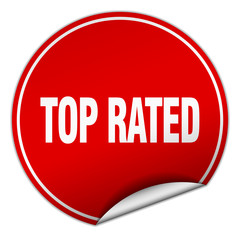top rated round red sticker isolated on white