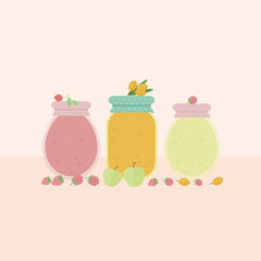 Obraz na płótnie Canvas Card with glass jars of jam. Vector illustration