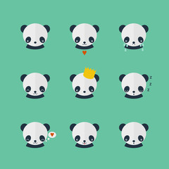 Panda vector icons set in flat design