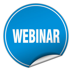 webinar round blue sticker isolated on white