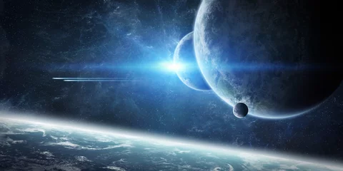 Fotobehang Zonsopgang boven planeet Aarde in de ruimte © sdecoret