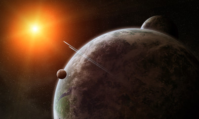 Sunrise over planet Earth in space © sdecoret