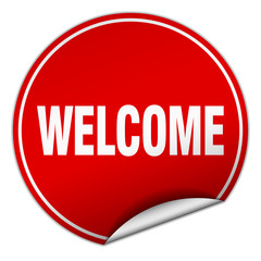 welcome round red sticker isolated on white