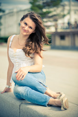 Fototapeta premium beautiful european woman smiling outdoors