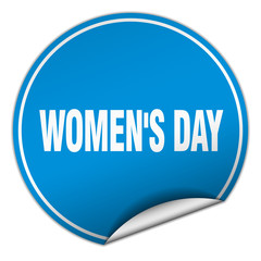 women's day round blue sticker isolated on white