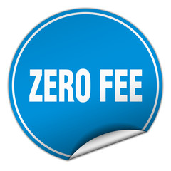 zero fee round blue sticker isolated on white