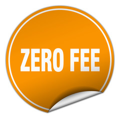 zero fee round orange sticker isolated on white