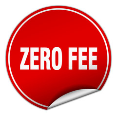 zero fee round red sticker isolated on white