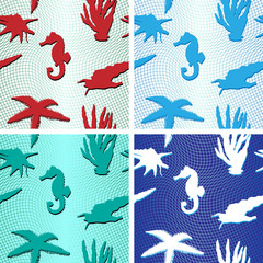 Set of four Sea animals vector seamless backgrounds