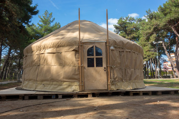 Constructing a yurt, called a ger