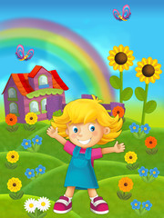 Plakat Cartoon farm scene - illustration for the children