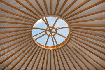 Fototapeta na wymiar Constructing a yurt, called a ger