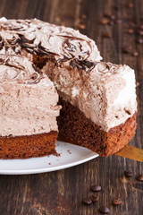 Marble cheesecake with coffee beans.selective focus