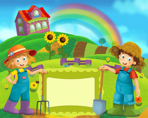 Cartoon farm scene - illustration for the children