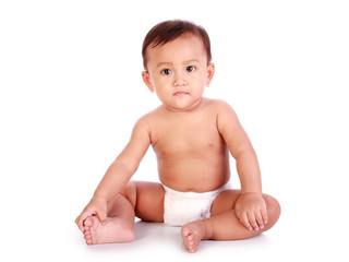 Baby sits on the floor