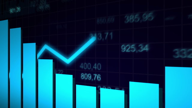 The camera looks at the growing chart on dark blue