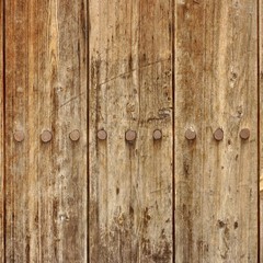 Old Wood Plank Panel With Forged Rusty Iron Nails Texture