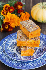 Pumpkin pie,brownies.selective focus