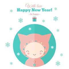 Fototapeta premium Greeting card with fun child for New Year in flat