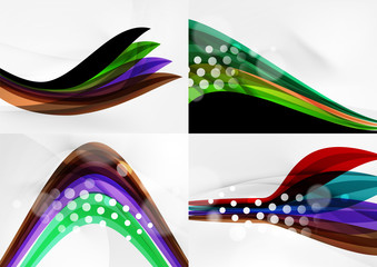 Set of abstract backgrounds. Curve wave lines with light and