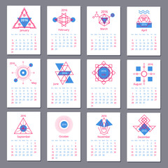 European calendar grid for 2016 year with abstract geometric