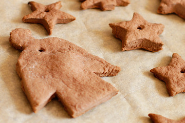 Cookies in shape of an angel and stars for Christmas 
