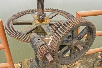 rusty water gate valve, gear Wheel of water gate valve, Thailand