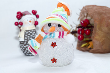 новый, год, рождество, снеговик, шишка, букет, рябина, алый, белый, снег, настроение, праздник, дух, торжество