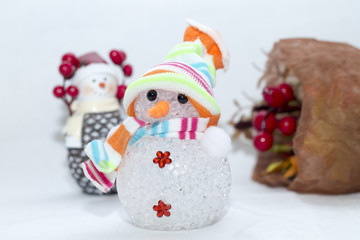 новый, год, рождество, снеговик, шишка, букет, рябина, алый, белый, снег, настроение, праздник, дух, торжество