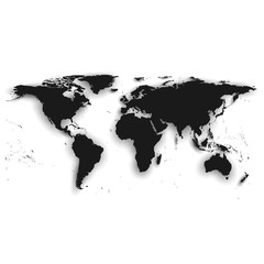 Detailed silhouette of black world map, vector illustration