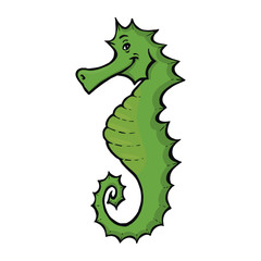vector illustration of smiling green seahorse, cartoon animal