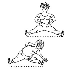 Exercising old woman. Pilates poses set