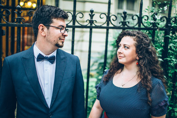 Bride and groom having a romantic moment on their wedding day in Paris