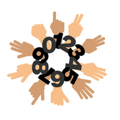 Set of fingers showing number one to zero
